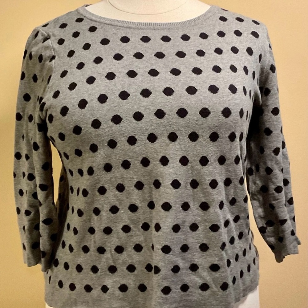 Liz Claiborne Gray & Black Polka Dot 3/4 Sleeve Thick‎ Knit Sweater Womens Sz XL